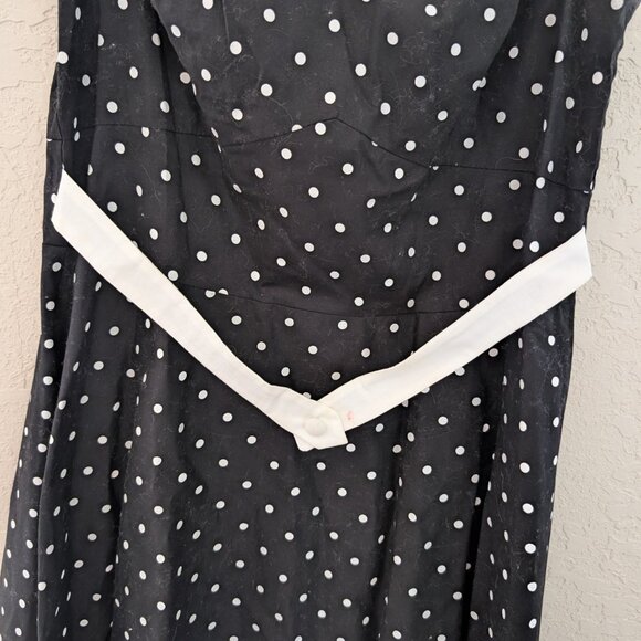 Vintage Stop Staring Polka Dot Black and White 50's House Dress Sz L Pin Up Belt - Picture 4 of 6